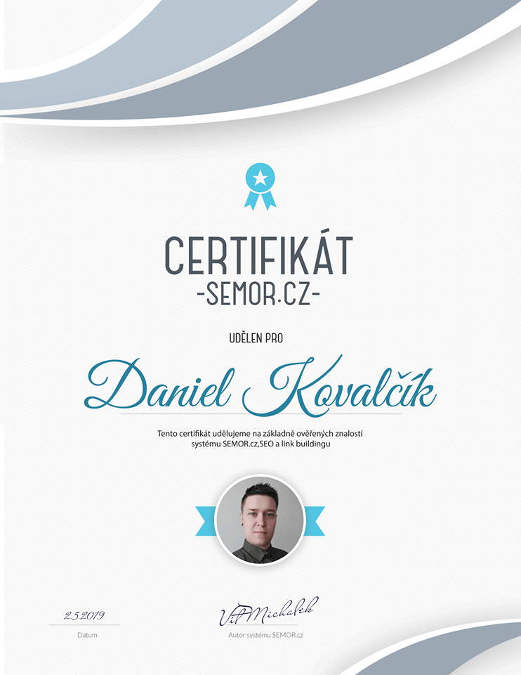 Semor certifikát Daniel Kovalčík